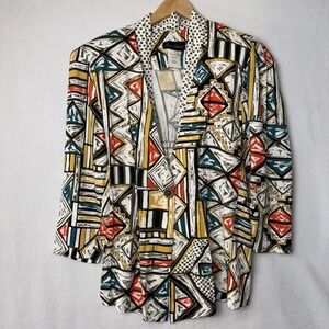 VTG Positive Influence Blazer Ladies Size Small Multicolor Geometric 3/4 Sleeves